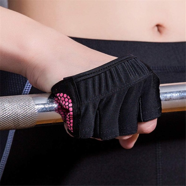 Fitnesshandskar fyr-finger handledskompressionsutrustning tränings halkfria andningsbara tyngdlyftningshandskar för män och kvinnor (rosa-S) red