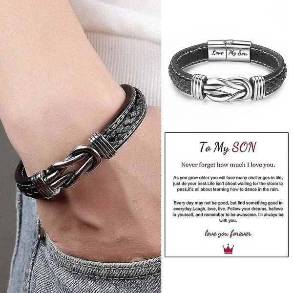 To My Son Bracelet, Love You Forever Braided Leather Bracelet Men's Braided Leather Knot Bracelet