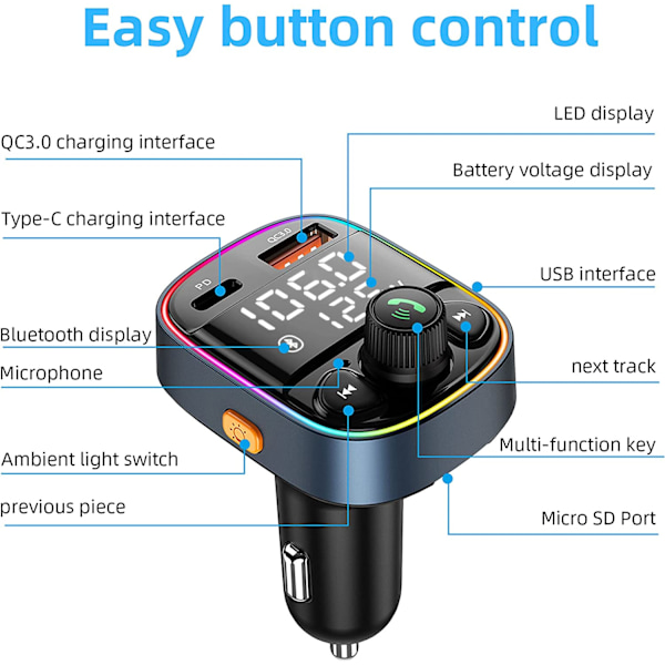 Bluetooth FM-sender for bil, radio AUX-adapter med dobbel