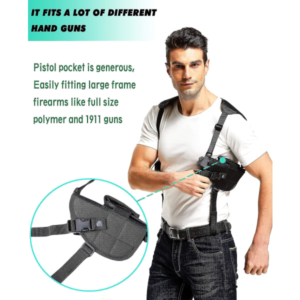 Pistolhylster passer kompakt til store håndvåben Skjult bæreskulderhylster med magasinpose til højre og venstre håndpistoltilbehør