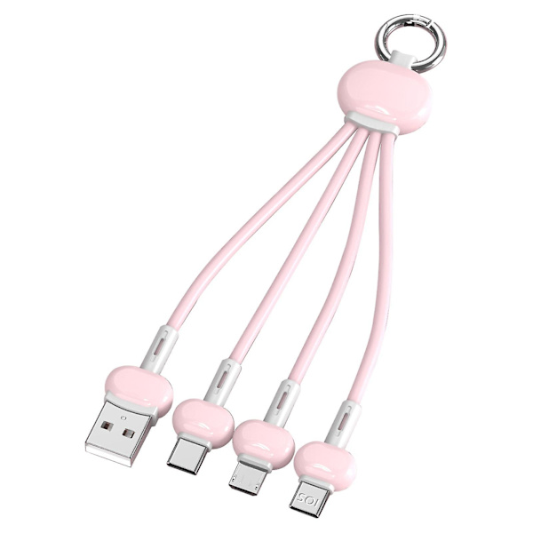 Heta erbjudanden - USB-kabel, bärbar snabb multiladdningskabel 3 i 1 laddningskabel multi USB-kabel snabbladdningssladd med typ-c, mikro-USB och Ip-port, Co Pink
