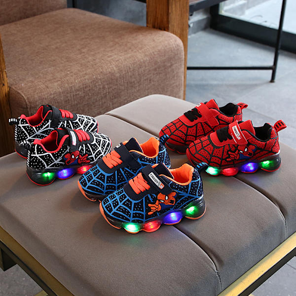 Spiderman LED-sneakers för barn, glittersneakers med halkfri mjuk sula red 27 yards (inner length 17cm)