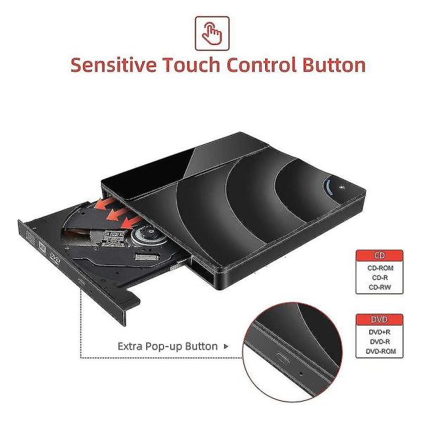 Extern CD/DVD-enhet, USB 3.0 & Typ C-adapter CD DVD RW Re