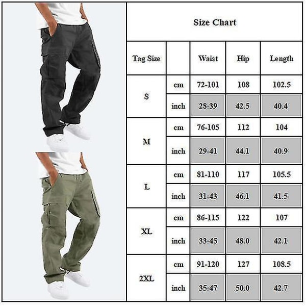Menn Comfy Workwear Bomull Lin Multi-pocket Casual Løs Baggy Long Cargo Pants Khaki M