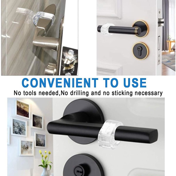 Dørhåndtaksbuffere - sett med 6 gjennomsiktige doble dørstoppere Håndtak - Dørhåndtaksbuffer - Dørhåndtakstopper - Dørhåndtaksbeskyttelse - Enkelt og Q