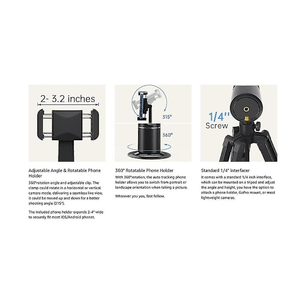Automatisert ansikts-sporingsstativ 360 Ai-rotasjon Gimbal-stabilisator for telefon Smarttelefonholder for live