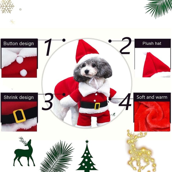 Hund Og Katt Julenissekostyme, Juleklær for kjæledyr Søte julenisseklær til hundedyr Juleklær med nisselue
