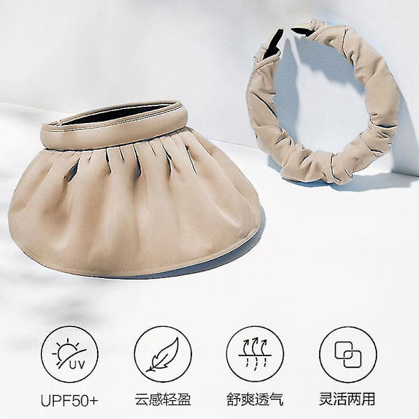Sommer Shell Solskjerm Hat Uv Beskyttelse Dobbel Bruk Hårbøyle Solhatt For Kvinner Strand Foldbar Bred Bremskjerm Bøtte Caps Khaki
