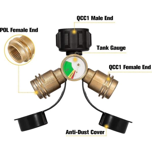 Propaanihaara, 2-tie Propaanisäiliön Y-haara-adapteri Mittarilla, Lp-kaasuadapteri Tee-grillin liitäntä Propaanisäiliölle, Rv-vaunulle, Bbq-kaasugrillille