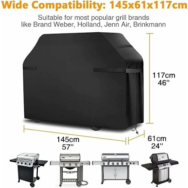 Grilltrekk Vanntett Trekk Vindtett Rivbestandig Trekk med Stropper og Oppbevaringspose (145x61x117cm)--