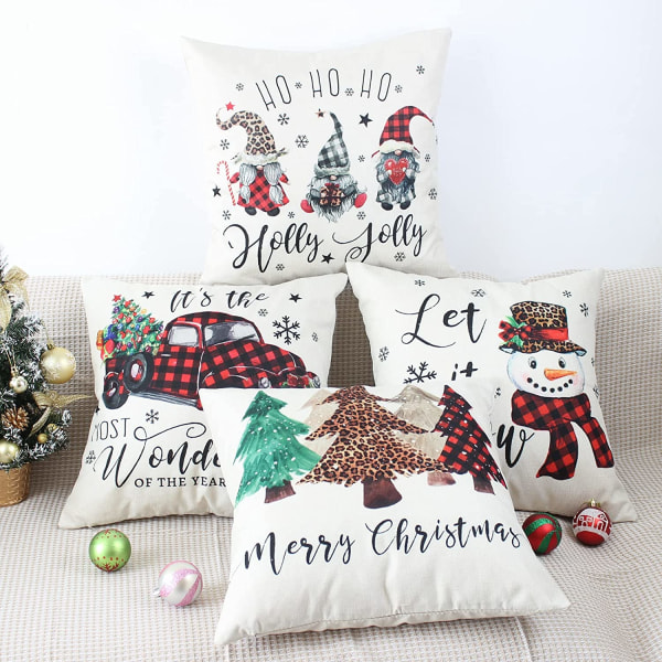 4 tyynynpäällisen set maalaismaisilla joulukoristeilla
