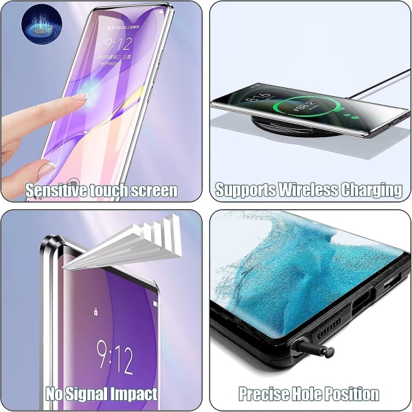 För Samsung Galaxy S23 Ultra Magnetic Case, dubbelhärdat glas Hd skyddande cover All-inclusive Stötsäkert phone case med metallram Flip- cover Silver