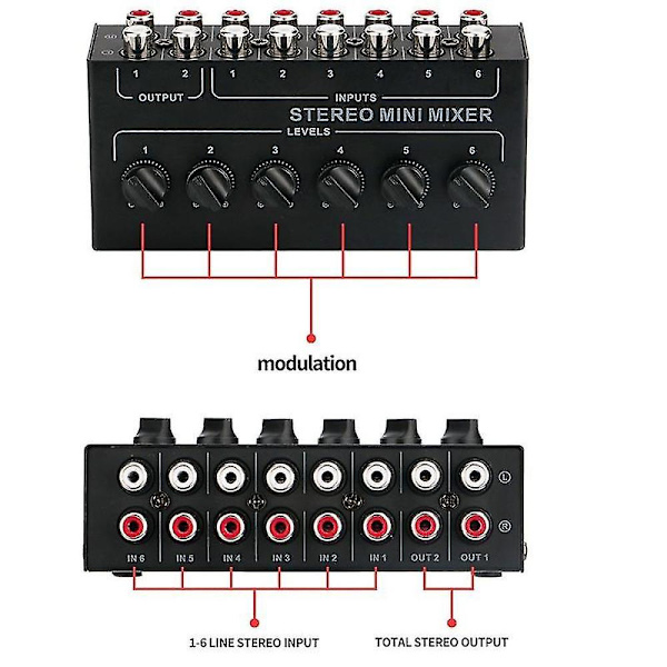 Cx600 Mini Stereo 6-kanals Passiv Mixer Rca Bærbar Lyd Mixer 6 Ind 2 Ud Stereo Fordeler Vo