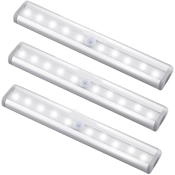 3-pakks oppgradert USB-oppladbar 10 LED magnetisk bevegelsessensorlys