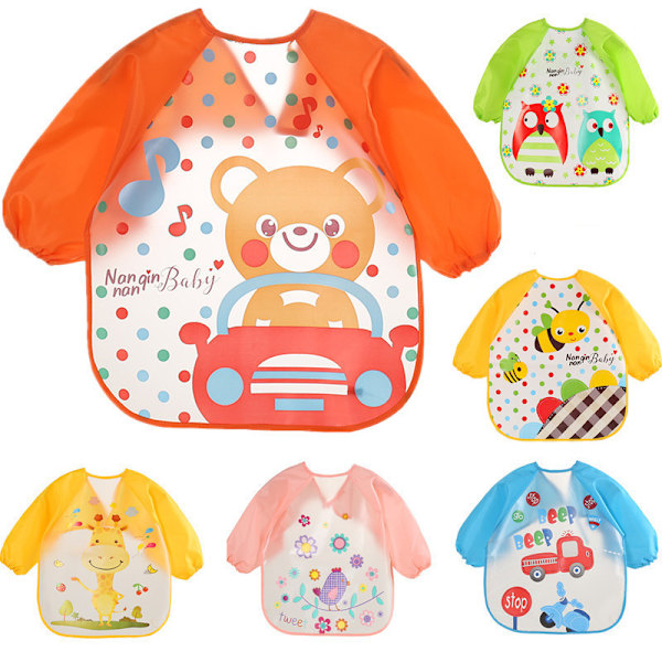 Barnhaklapp anti-smuts långärmad anti-kläder baby söt matficka Yellow Giraffe + Random Piece
