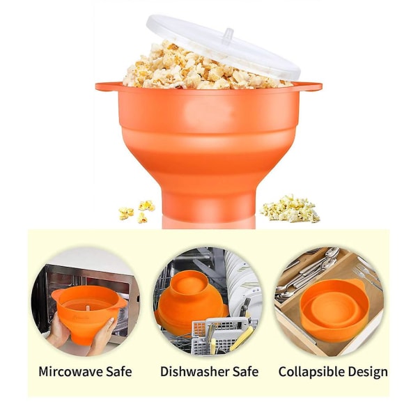 Popcornspand med håndtagslåg Silikoneskål Mikrobølgefoldning