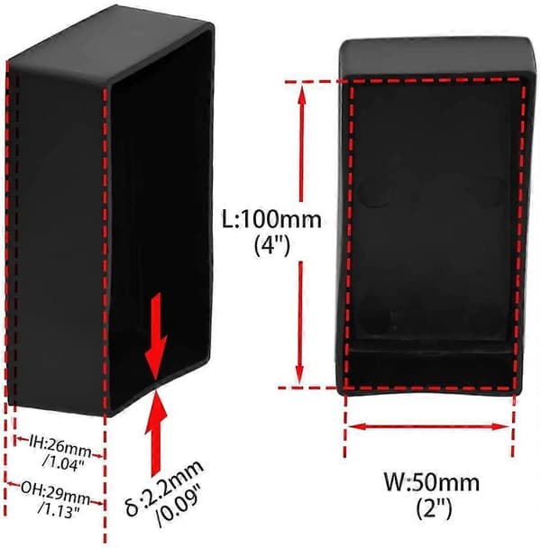 8-pack rektangulära PVC-stolsfötter som inte lämnar märken för stols- och möbelben (passar 50 x 100 mm, 2\" X 4\") Svart