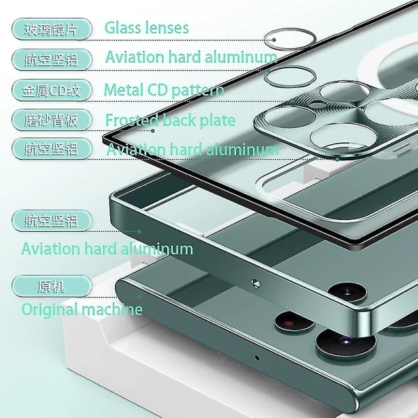 Magsafe magnetiskt fodral kompatibelt med Samsung Galaxy S22 S22+ S22 Ultra S23 Ultra S23-serien Fullt skydd med kameralinsskydd Green S23