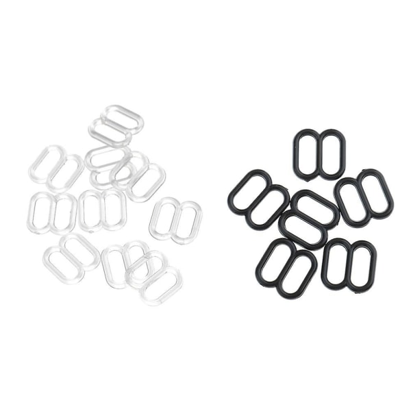 100 stk. BH-stropper i plastik med klips, spænde og skyder, 8 mm, sort