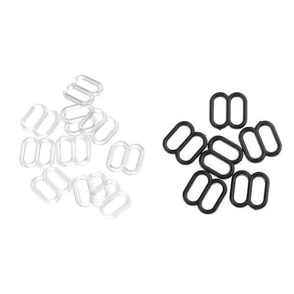100 stk. BH-stroppklips i plast med krok og spenne, 8 mm, svart