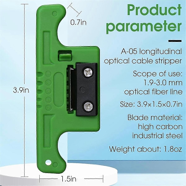 Fiberoptisk Stripper Rørstripper Kabelbåndstripper 1.9-3.0Mm, Løs Buffer Langsgående Rørstripper Grønn 2Stk