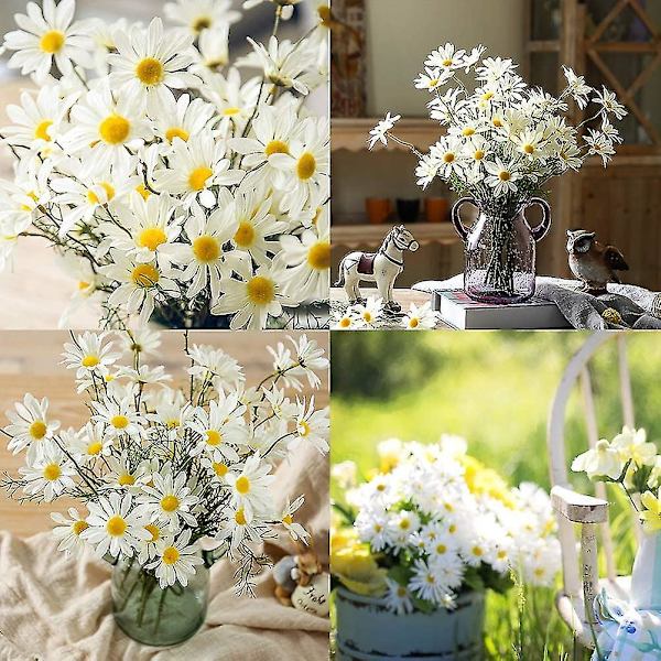 10 Kvist Kunstige Blomster, Silke Margeritt, Kunstig Gerbera Margeritt For Hjemmedekorasjon, Kunstig Margeritt For Bryllupsdekorasjon, Hvit