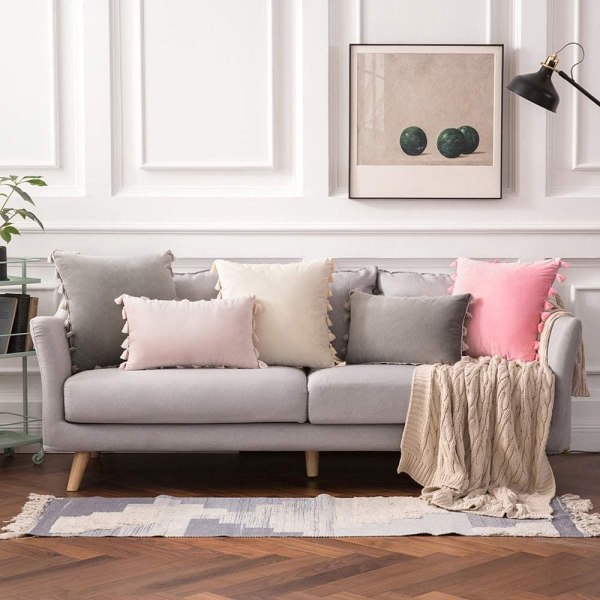 Pakke med 2 Bløde Fløjlsagtige Dekorative Pudebetræk med Kvaster Boho Pudebetræk til Valentinsdag Sofa Seng 50x50cm Lyse Pink Sweetheart Powder 50*50cm
