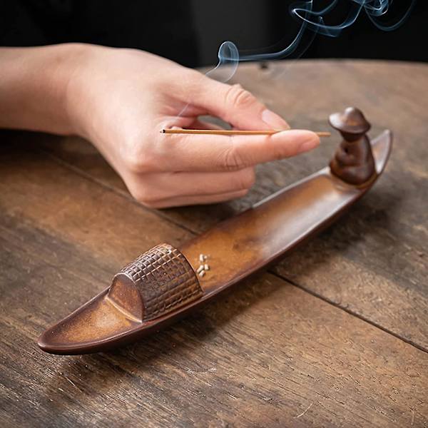 Røgelsebrænderholder, Moderne Røgelse Askefanger Røgelse Pindeholder, Bådformet Røgelsebrænder, Til Diske Meditationsrum Yoga Hjemmekontor (brun)