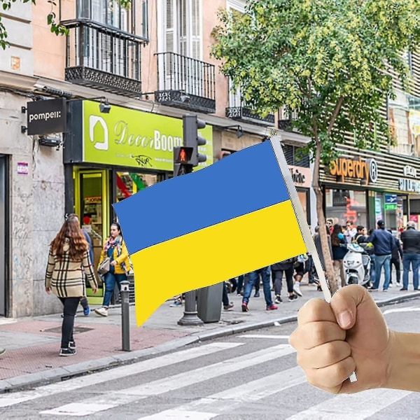 100 stk Ukraine hånd viftende flag,8,2x5,5 tommer Ukraine flag,ukraine holder flag