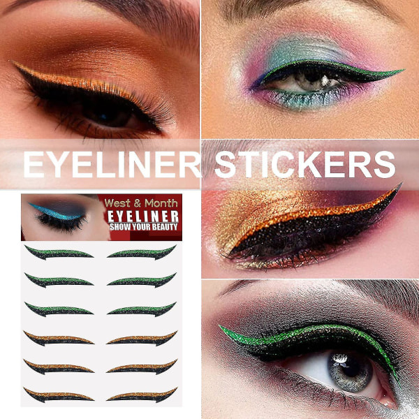 Itsekiinnittyvä eyeliner-tarra, kaksoisluomitarra, lavastemeikki, silmämeikkit pegatinas, violetti + kulta