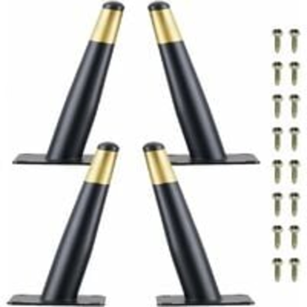 Set med 4 möbelben 10 cm lutande guldmetall bordsben med halkfri tyst bas svart+guld