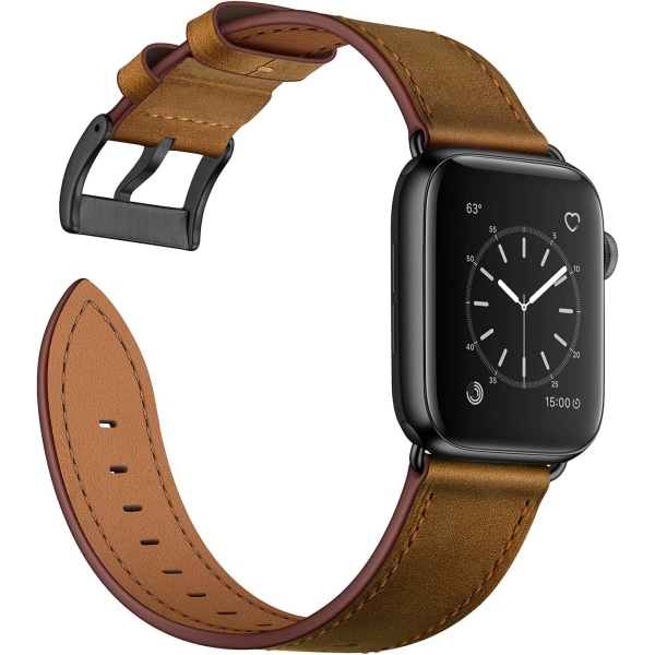 Kompatibel med Apple Watch Rem 45mm 44mm 42mm, Ægte Læder