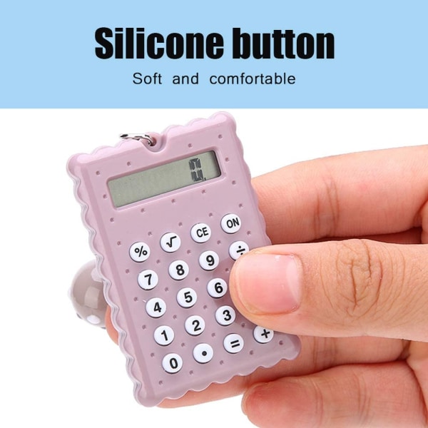 Miniberegner Bærbar PVC 8-cifret elektronisk lommeregner med silikoneknapper og nøgleringespænde til børnestuderende Miniberegner