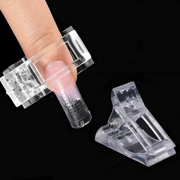 10 STK Neglespisser Klips for Quick Building gel, Plast Transparent Negle clips for gel Finger Nail Extension UV LED Builder DIY Manikyr Clip Clamp Set