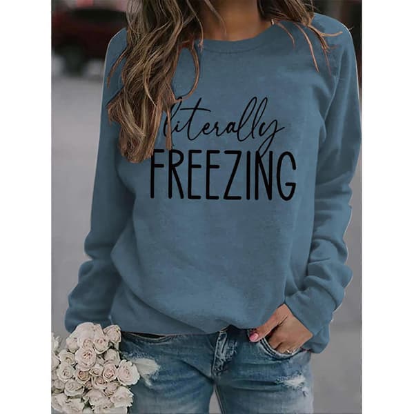 Rund hals langærmet pullover ensfarvet afslappet løs polyesterfiber sweatshirt til kvinder