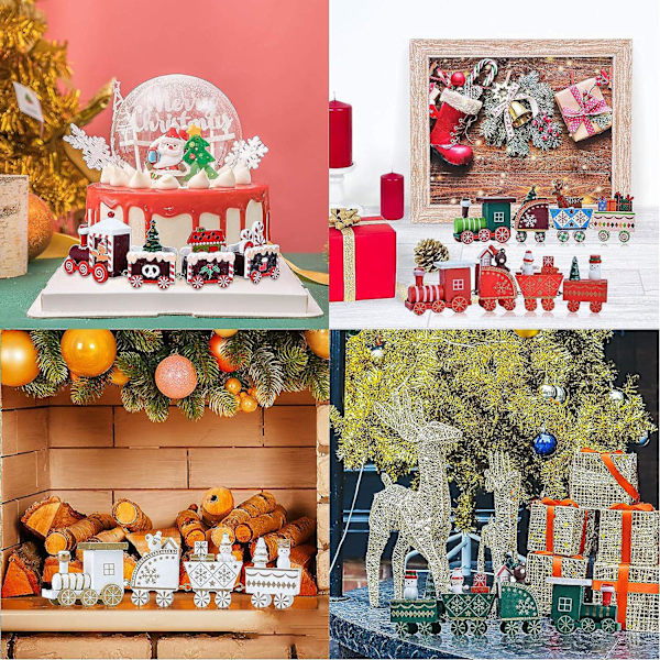 Miniatyrtogtre i tre, juletogdekorasjoner, juledekorasjoner, miniatyrcampingvogn juledekorasjoner, miniatyrfigur hjemmedekor