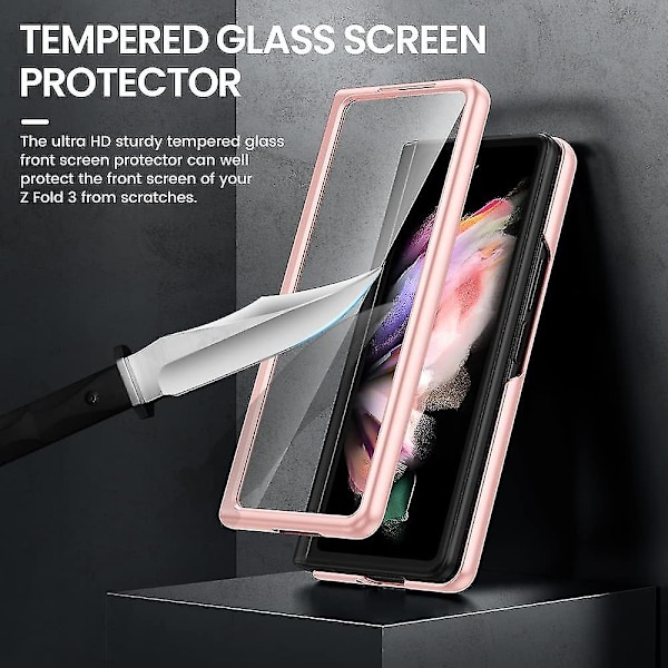 Læderetui Kompatibelt Med Samsung Galaxy Z Fold 3 Med S Pen Holder & Front Screen Protector Gold