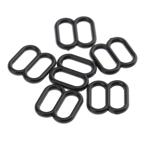 100 stk. BH-stropper i plastik med klips, spænde og skyder, 8 mm, sort