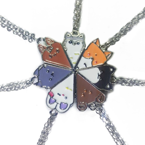 Set Of 7 Best Friends Necklaces Cartoon Pizza Pendant Necklaces Magnetic Choker