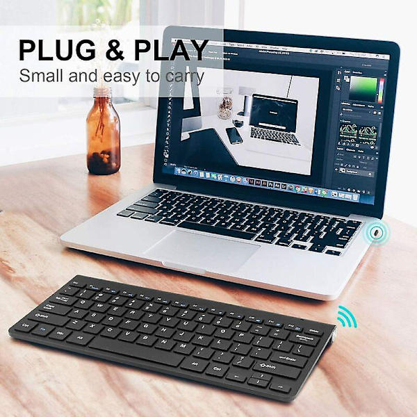 Trådløst tastatur, Mini Usb, Ergonomisk, Lydløst, Gummi til pc, bærbar computer, tv, computer