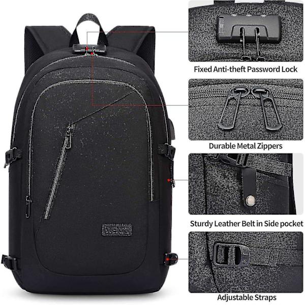 Laptop Ryggsäck Män, 17 Tums Laptop Anti-Stöld Ryggsäck Väska Skolryggsäck Busi