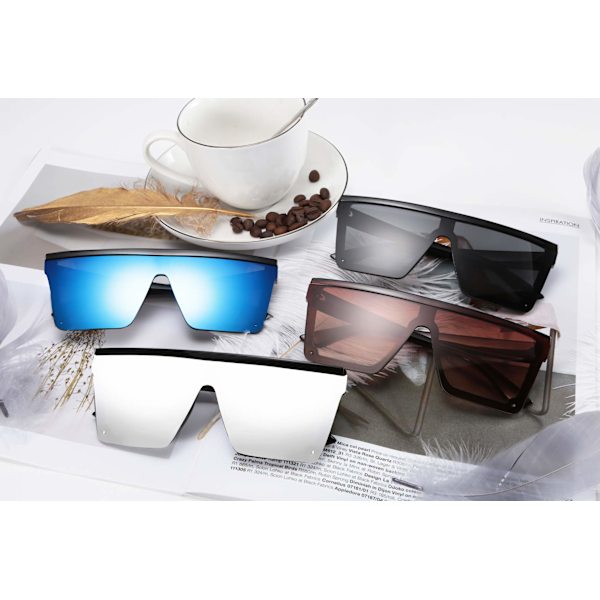 Kvinner Menn Flat Top Shield Solbriller Oversized Square Rimless Shades UV400