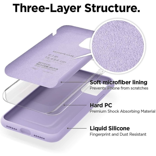 Silikone Cover Kompatibel Med Iphone 11 Cover (lavendel) - Premium Flydende Silikone, Hævet Kant (skærmkamera Beskyttelse), 3 Lags Struktur, Fuld Bo