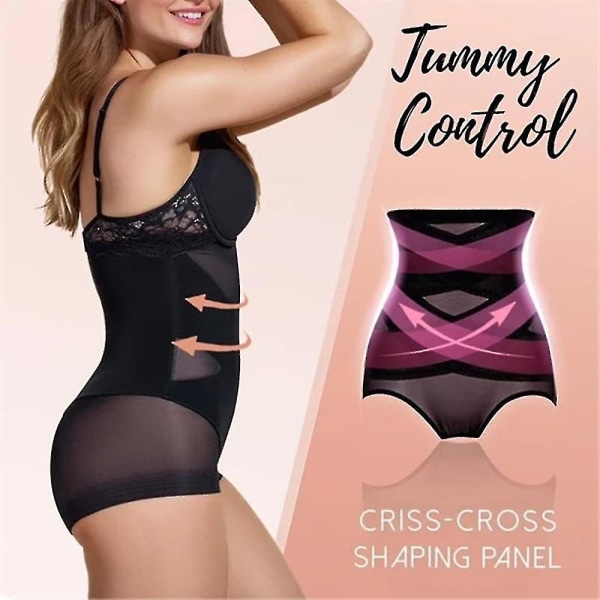 Kvinder Butt Lifter Shapewear Hi-waist trusse Dobbelt mavekontrol trusser Taljetræner Body Shaper Black L