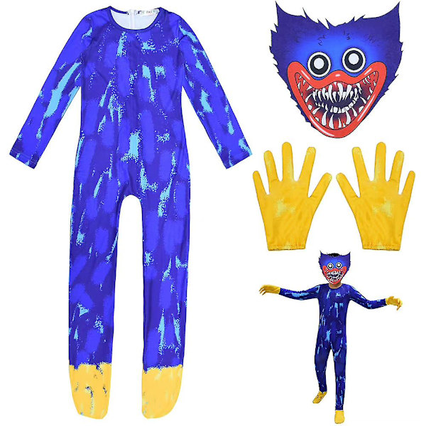 5-13 vuotta Poppy Playtime Huggy Wuggy Lasten Cosplay-juhla-asu Hyppypuku Naamiolla Hanskat 12-13 Years