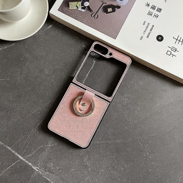 Pu Læder Etui Kompatibel Med Samsung Galaxy Z Flip 5 Med Ringholder Ultra-tynd Stødsikker Z Flip 5 Cover Pink