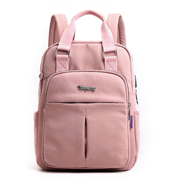 Bærbar PC-ryggsekk USB-lading Ryggsekk Reise Ryggsekk Skoleveske light pink