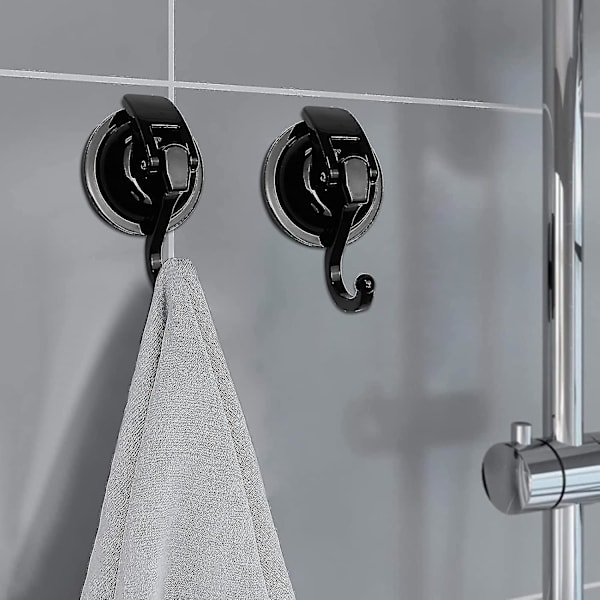 Badrumsrockkrokar Set med 2 svarta sugkoppskrokar, 2-pack kraftiga sugkoppsduschkrokar för