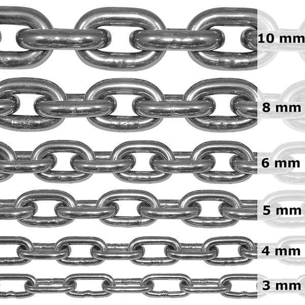 2 stykker 300-cm = 3-meter 3-mm tykk rustfri stålkjede V4A Short-Linked from on Stk Ankerkjede DIN 5685 DIN 766 3-m A4