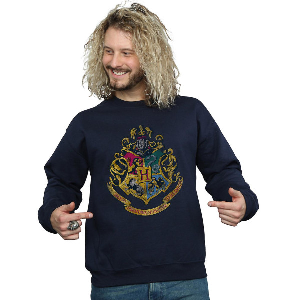 Harry Potter Hogwarts Distressed Crest Sweatshirt för män Navy Blue XX-Large